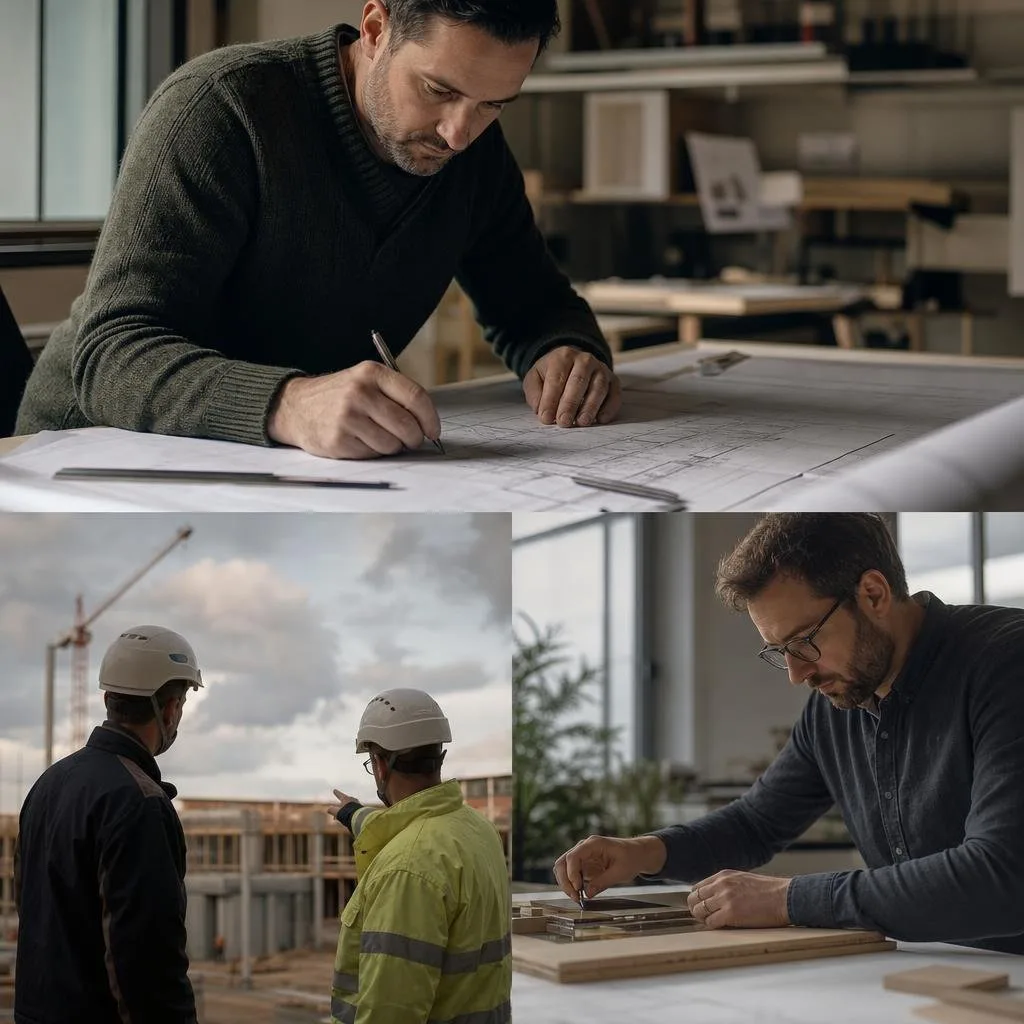 Engineering desk with structural drawings and a calculator laid out